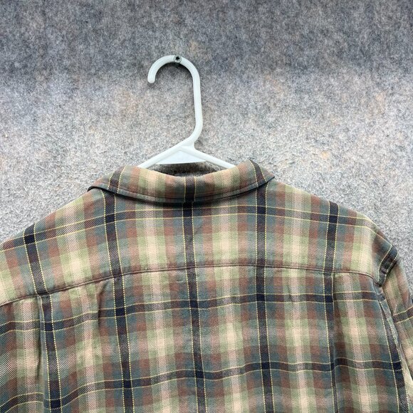 Vince Shirt Mens Large Olive Green Button Down Madras Plaid Cotton Classic - Picture 8 of 11